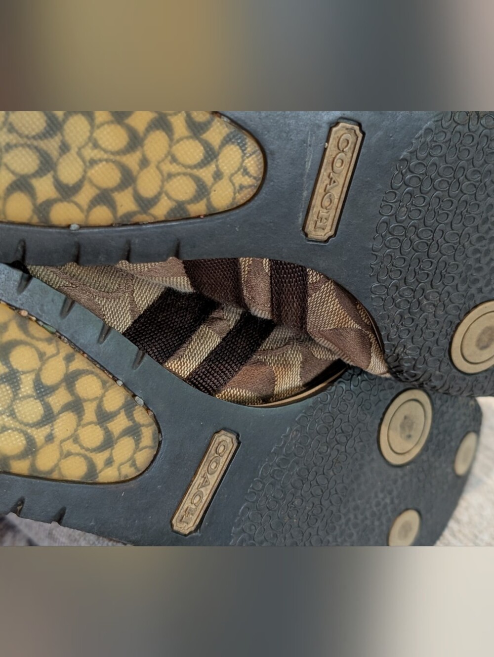 Coach Brown Signature Monogram Sneakers with Gold Toe Detail - Picture 4 of 10